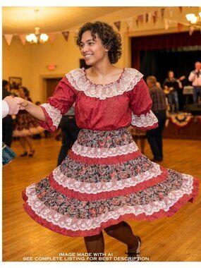 VTG Square Up Square Dancing Outfit L Patchwork Tiered Western 100% Cotton